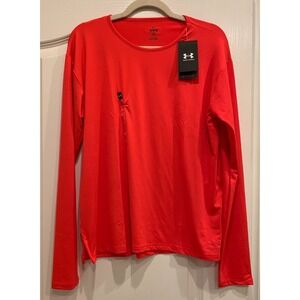 NWT Under Armour Womens Medium Orange Long Sleeve Heat Gear Loose‎ Fit